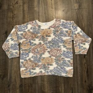 Arielle Womens Floral Knit Tapestry Pullover Sweater Gauzy Top Sz M Made In‎ USA